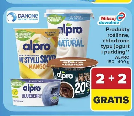 Produkty roślinne chłodzone typu jogurt i pudding Alpro promocja w Carrefour