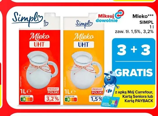 Mleko UHT Simpl 3,2% promocja w Carrefour Market