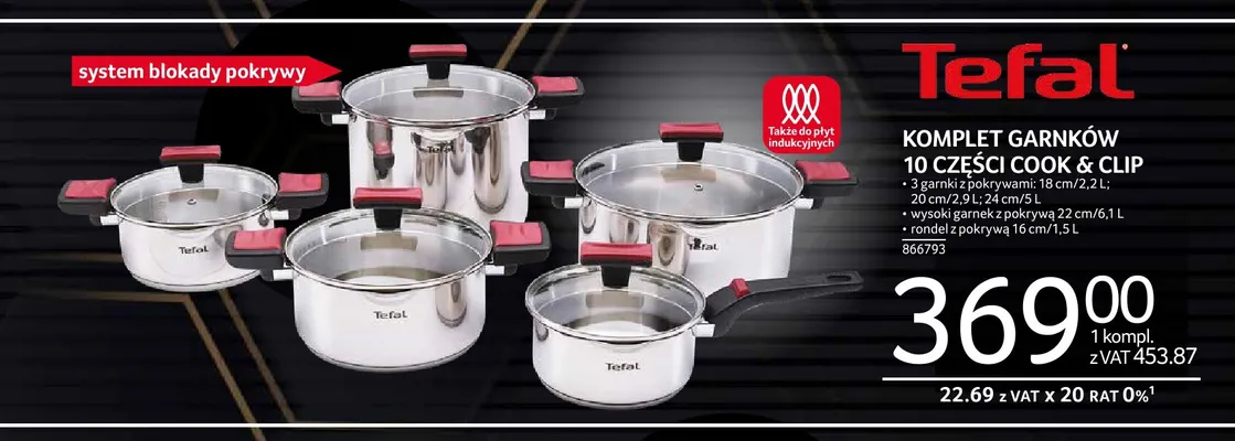 Komplet garnków 10 części Cook & Clip Tefal promocja w Selgros