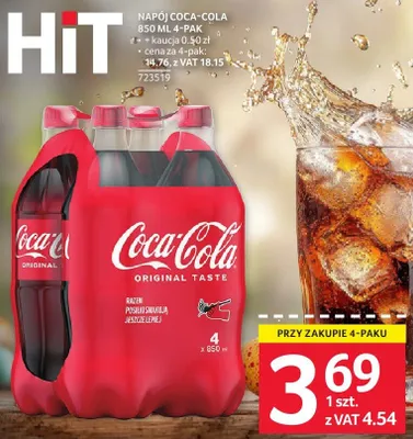 Napój Coca-Cola 850ML 4-pak promocja w Selgros