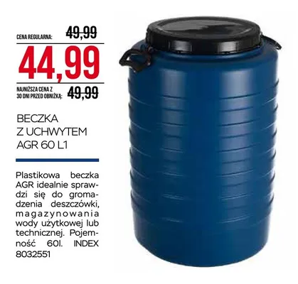 Beczka z uchwytem AGR 60l promocja w Abra Meble