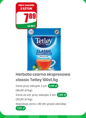 Herbata czarna ekspresowa Tetley Classic 100-pak 1,5 g promocja w Dino