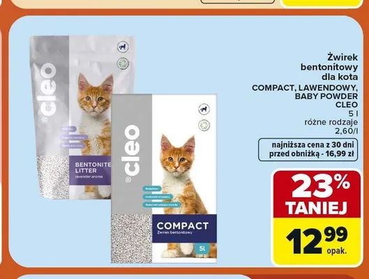 Żwirek bentonitowy dla kota Cleo Baby Powder promocja w Carrefour