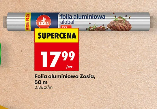 Folia aluminiowa Zosia 50 m promocja w Biedronka