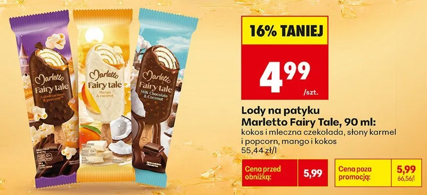 Lody na patyku Marletto Fairy Tale mango i kokos promocja w Biedronka