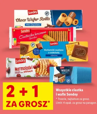 Wszystkie ciastka i wafle Sondey promocja w Lidl