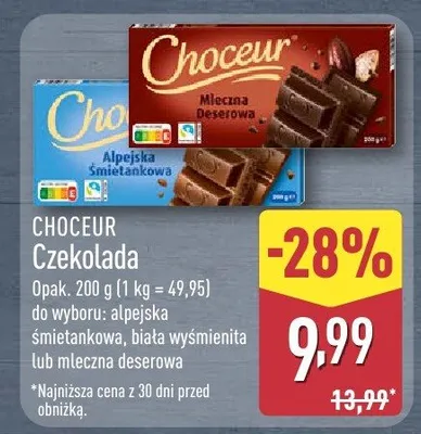 Czekolada mleczna deserowa, gorzka promocja w Aldi