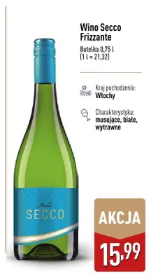 Wino Secco Frizzante musujące białe wytrawne włoskie promocja w Aldi