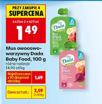 Mus owocowo-warzywny różne rodzaje promocja w Biedronka