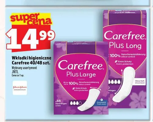 Wkładki higieniczne Carefree Plus Long promocja w TOPAZ