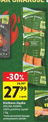 Kiełbasa śląska Dolina Dobra 100% polskiej szynki promocja w Intermarche