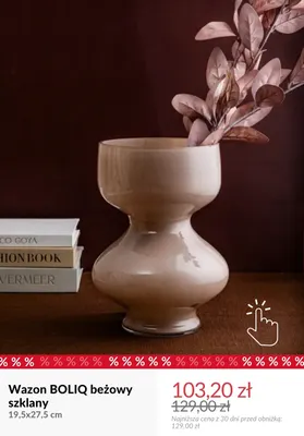 Wazon Boliq beżowy szklany 19,5x27,5 cm promocja w Homla