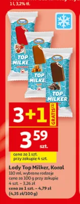 Lody Top Milker truskawkowe Koral promocja w Auchan