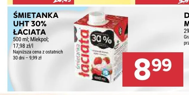 Śmietanka UHT 30% Łaciata promocja w Stokrotka