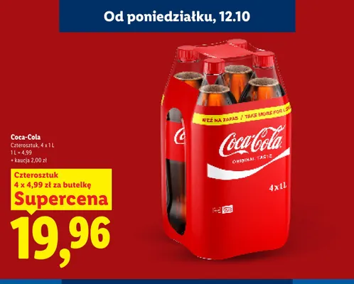 Napój gazowany Coca-Cola 4-pak promocja w Lidl