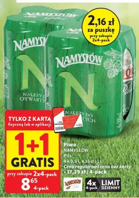 Piwo Namysłów Pils 4-pak 500ml promocja w Intermarche