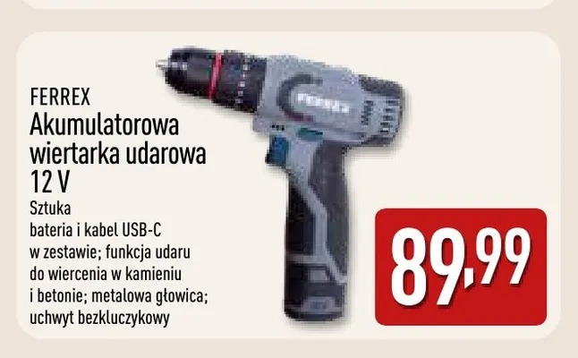 Akumulatorowa wiertarka udarowa Ferrex promocja w Aldi