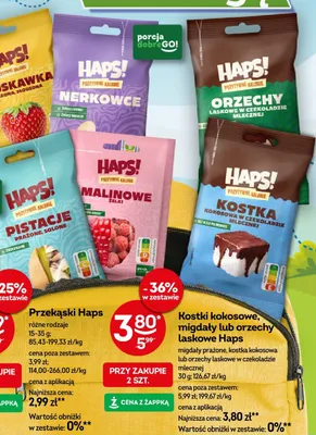 Kostki kokosowe, migdały lub orzechy laskowe Haps promocja w Żabka