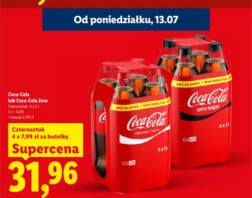 Napój gazowany Coca-Cola 4-pak 2 l promocja w Lidl