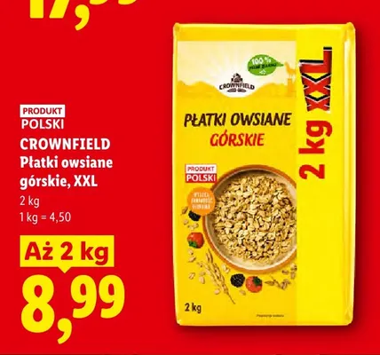 Płatki owsiane górskie Crownfield XXL promocja w Lidl