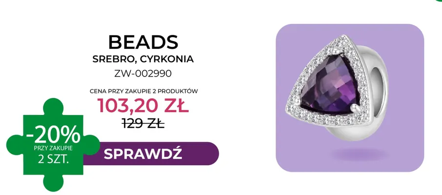 Beads srebro cyrkonia ZW-002990 Briju promocja w Briju