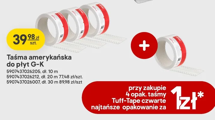 Taśma amerykańska do płyt G-K Tuff-Tape 20 m promocja w Castorama