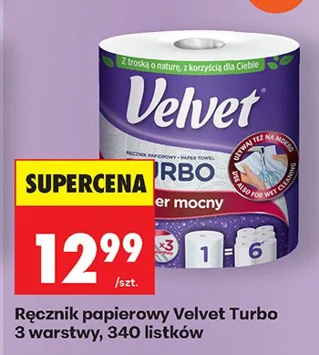 Ręcznik papierowy Velvet Turbo 3 warstwy 340 listków promocja w Biedronka