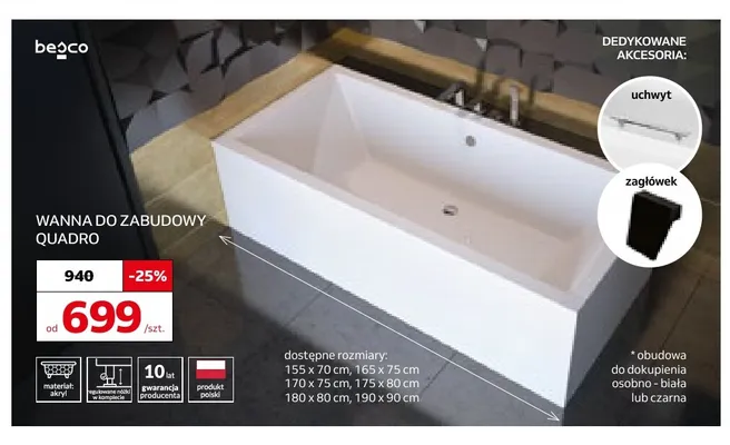Wanna do zabudowy Besco Quadro promocja w Komfort