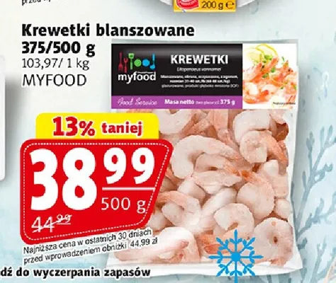 Krewetki blanszowane Myfood promocja w Prim Market