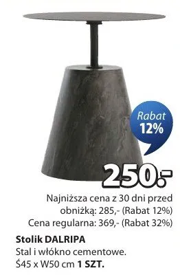 Stolik Dalripa stal i włókno cementowe 45 x W50 cm promocja w Jysk