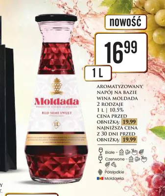 Aromatyzowany napój na bazie wina Moldada czerwone półsłodkie promocja w Dino