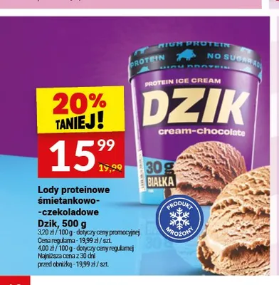 Lody proteinowe śmietankowo-czekoladowe Dzik promocja w Twój Market