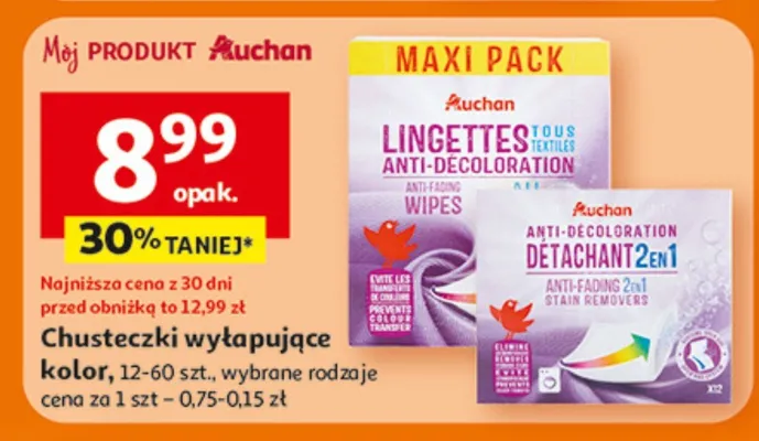 Chusteczki wyłapujące kolor Auchan promocja w Auchan