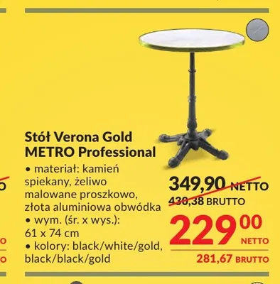 Stół Verona Gold Metro Professional promocja w Makro