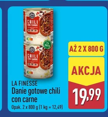 Danie gotowe chili con carne La Finesse 2-pak 800g promocja w Aldi
