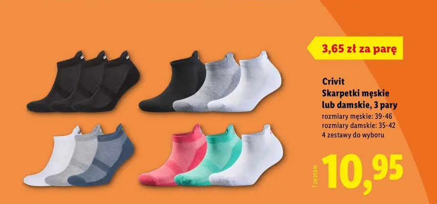 Skarpetki męskie lub damskie, 3 pary promocja w Lidl