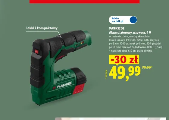 Akumulatorowy zszywacz Parkside 4V promocja w Lidl