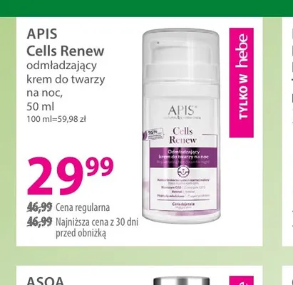 Cells Renew odmładzający krem do twarzy na noc Apis promocja w Hebe