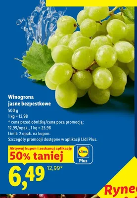 Winogrona jasne bezpestkowe promocja w Lidl