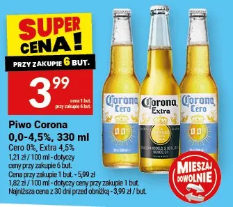 Piwo Corona 0,0-4,5% Cero Extra promocja w Twój Market