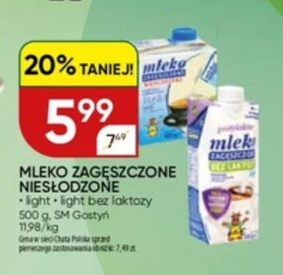 Mleko zagęszczone niesłodzone light + light bez laktozy promocja w Chata Polska