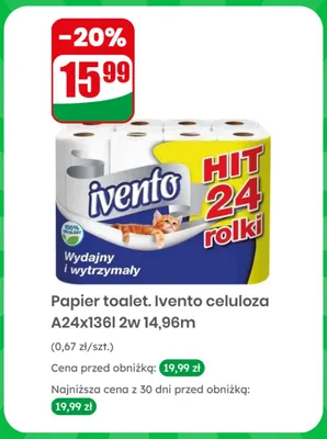 Papier toaletowy Ivento celuloza 2-warstwowy promocja w Dino