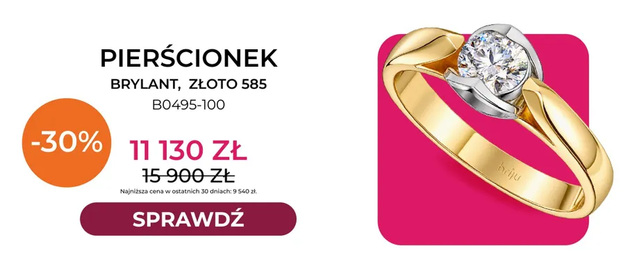 Pierścionek brylant złoto 585 B0495-100 Briju promocja w Briju