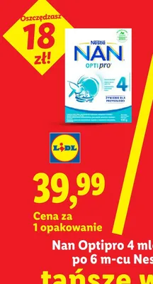 Mleko następne po 6m-cu Nan Optipro 4 Nestlé promocja w Lidl