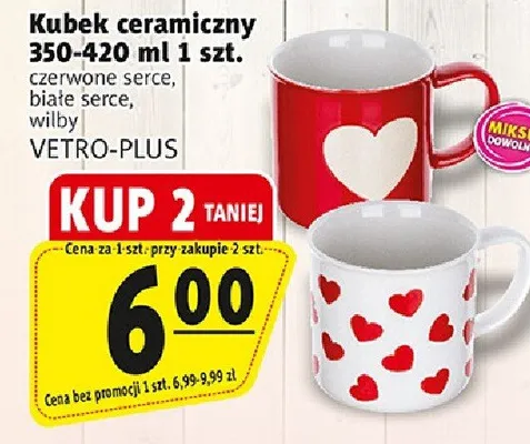 Kubek ceramiczny czerwone serce, białe serce, wilby promocja w Prim Market