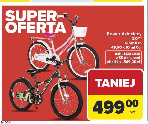Rower dziecięcy KIMKIDS 20" promocja w Carrefour