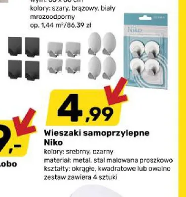 Wieszaki samoprzylepne Niko czarne promocja w Bricomarche