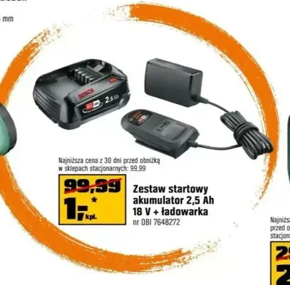Zestaw startowy akumulator 2,5Ah 18V + ładowarka Bosch promocja w OBI