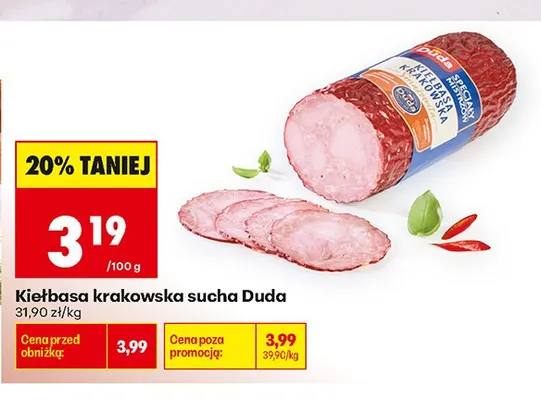 Kiełbasa krakowska sucha Duda promocja w Biedronka