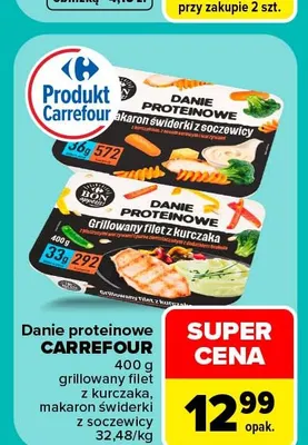 Danie proteinowe makaron świderki z soczewicy Carrefour promocja w Carrefour